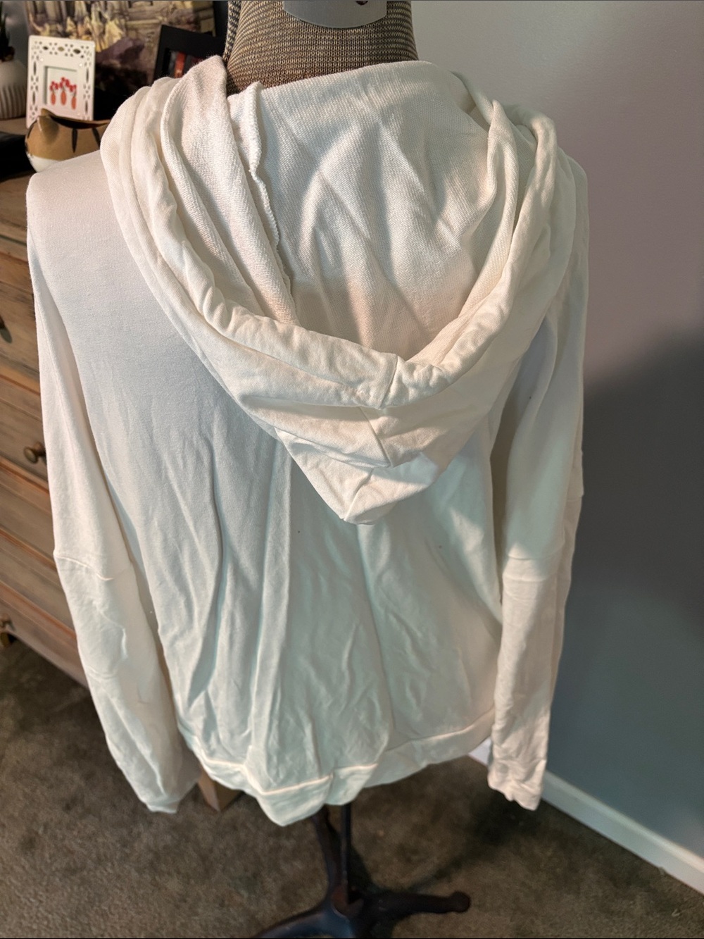 CAbi #5920 White ATC Roundtrip Hooded Side Button Accent Sweatshirt - Picture 6 of 10
